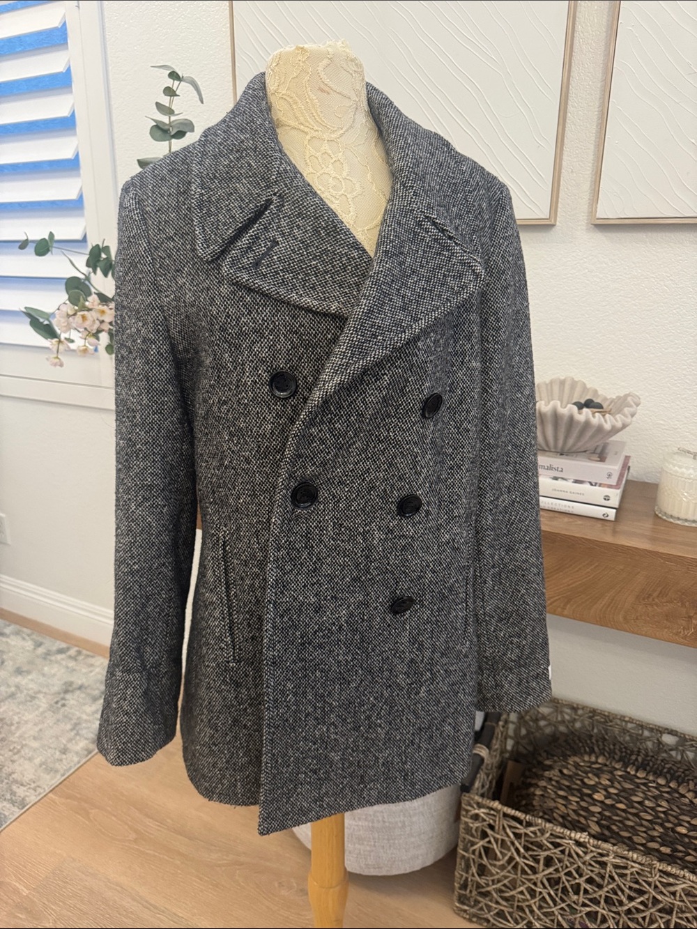 Calvin Klein Charcoal Gray Double-Breasted Pea Coat - Picture 3 of 7